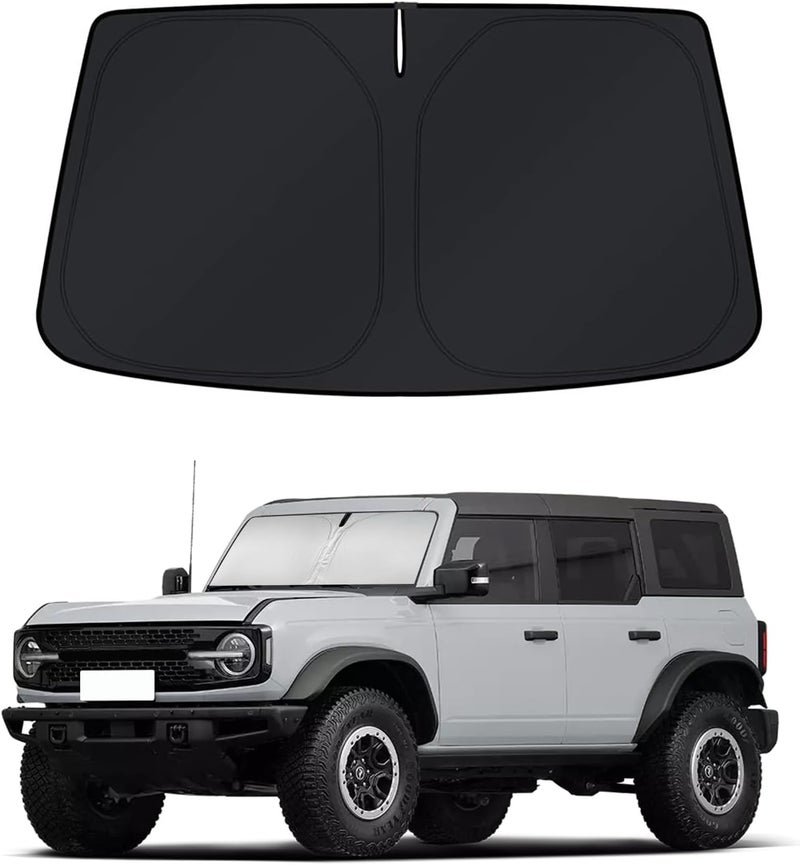 PinBaoLaLa Windshield Sun Shade for 2021-2025 2026 Ford Bronco Accessories - Windshield Sunshade Cover Front Window Shade Custom Fit Bronco Sun Visor Protector Foldable Blocks UV Rays - Image 1
